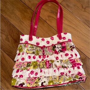 Vera Bradley Pink and Green Tote with Ruffled Trim